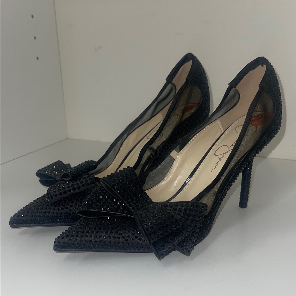 Jessica Simpson Black Studded Heels with Bow 3.5” heel height